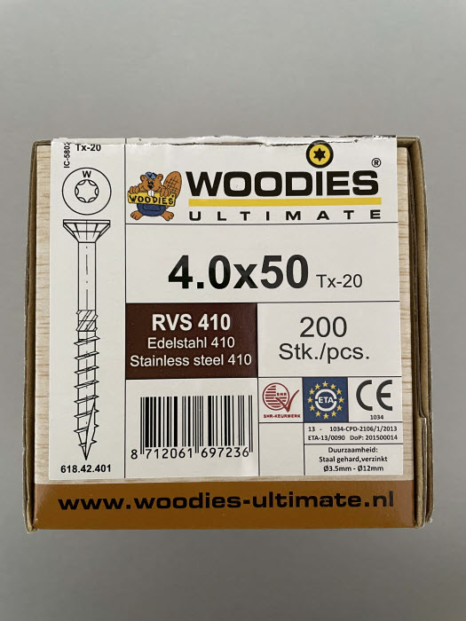 Woodies schroeven RVS x 50 200 stuks